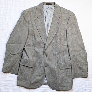 Savile Row Houndstooth Plaid Wool Blazer Jacket Men 40R Gray Academia Office